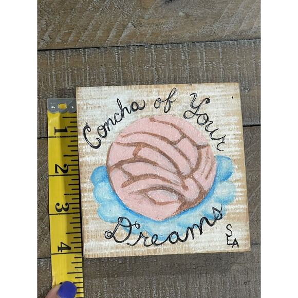 Concha of Your Dreams Wood Block 4x4 Painting - Bathroom Decor - Picture 2 of 3